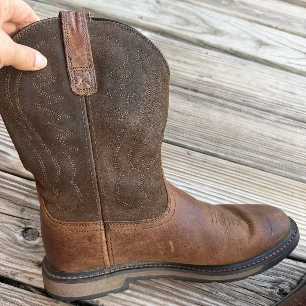 Ariat Groundbreaker Mens Pull On Work Boots Leather Distres Brown Size 10EE Wide